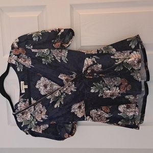 Vneck Navy Floral Blouse